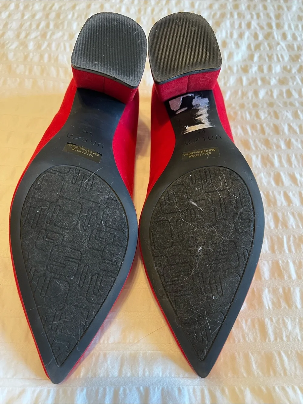 Unisa Red Pointed Block Heel Pumps
